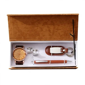 6 Pcs/set Men's Gift Set PU Material Quartz Watch Sunglasses Ballpoint Pen Keychain Necklace Decoration Father's Day M2885