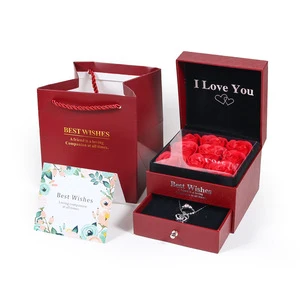 Hot Selling Lipstick Necklace Rose Soap Flower Valentine Gift Box With Cards Birthday Day Mother's Day Gifts