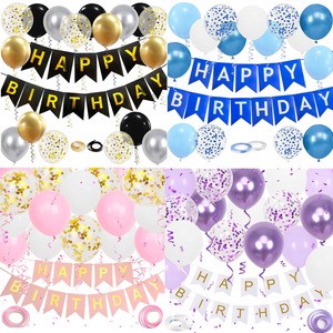 Cross-Border Popular Fishtail Flag Latex Sequins 'Happy Birthday' Banner Eco-Friendly Party Decoration Background Hot Selling