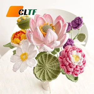 Hot Sale Wool Knitted Flower Bouquet Lotus Leaf Rose Peony Flowers Mother's Valentines Day Gifts 2026 Crochet Flower Bouquet