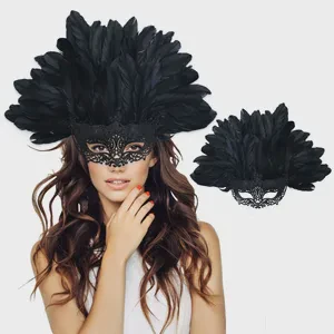 HLC ODM Carnival Half Face Mask Masquerade Venice Feather Eyemask Manufacturer for Carnival Parade Party Celebration Performance