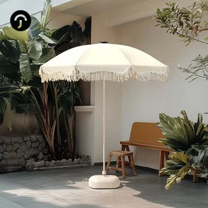 Tassel Umbrella Outdoor Sunshade Beach Garden Courtyard Large Steel Pole Windproof Base Manual Opening