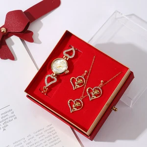 Wholesale Women Gold Watch Earrings Necklace Jewelry Gift Set Luxury Quartz Valentine Mother Day Birthday Anniversary