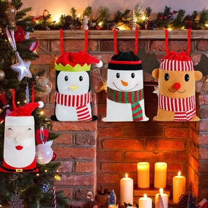 Recyclable Christmas Children's Candy Handbags Gift Bags with Drawstring Design Santa Claus Decorations Pendants