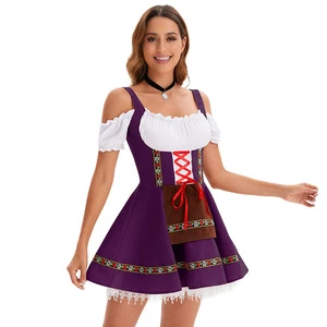 Wholesale Costume Women German Beer Festival Lace up Short Dress Oktoberfest Stage Event Wear Plus Size Color Options