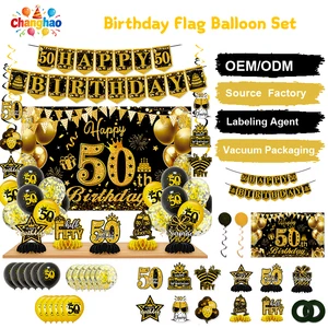 Large 30th Birthday Decorations for Men Women Black Gold Party Supplies Set With 30th Birthday Backdrop Balloons Banner Pack