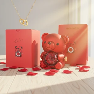 Grateful Mother's Day Gift Box for Mom Mother Women - Premium Modern Rotatable Jewelry Box Eternal Rose Necklace Teddy Bear