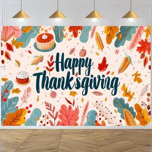 Happy Thanksgiving Backdrop Cartoon Turkey Cute Forest Animals Photography Background Kids Party Decorations Banner Customizable