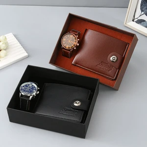 Mens Gift Set Quartz Watch PU Leather Wallet Belt Box Set Best Gift for Party Birthday Father's Day Valentines Day Present Gift