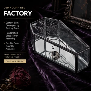 Handmade Coffin Shaped Glass Jewelry Box Spider Web Soldering Gothic Metal Frame Halloween Display Case Decor Keepsake Box