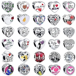 Mother's Day Gift 925 Sterling Silver Fashion Jewelry Heart Bead Charm for 3mm Original Bracelet Necklace Chain Not Allergic