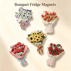 Custom Holiday 3D Resin Flower Bouquet Fridge Magnet Bless You Message Refrigerator Sticker For Mother's Day Souvenir Gift
