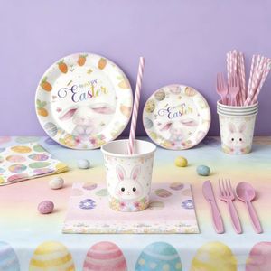 Cartoon Bunny Birthday Plates Cups Napkins Tableware Kit Disposable Tableware Wholesale Set