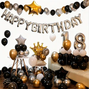 1 Birthday Party Balloon Set for Kids Adults Latex Balloons Birthday Decoration Supplies Black Gold Silver