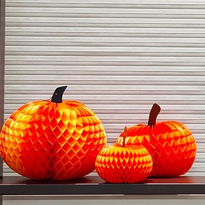 Halloween Paper Pumpkins Decorations Round Orange Honeycomb Centerpieces For Party Table Decor