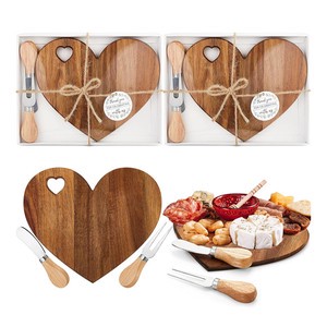 Party Favors Heart Shape Acacia Cheese Cutting Board Knife Set Baby Shower Mini Wooden Charcuterie Board Bulk