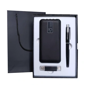 Father's Day 2026 Wholesales New Trendy Powerbank with USB Flash Drive and Pen Corporate Business Gift Set for Men Presents