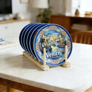 Venice Italy Travel Souvenir Ceramic Coaster, Rialto Bridge Gondola Italian Souvenir Drink Mat