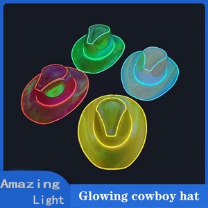 Customized Colorful LED Light-Up Plastic Portable Adult Cowgirl Hat New Year Birthday Graduation Parties Bar Cosplay Costume