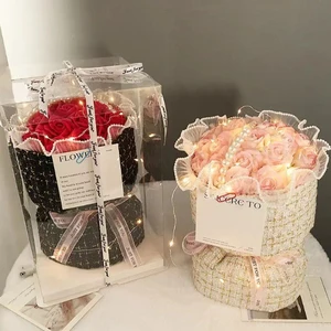 Valentine's Day 19 Rose Soap Flowers Dried Plant Bouquet Birthday Gift for Wife-Crushed Ice Orchid
