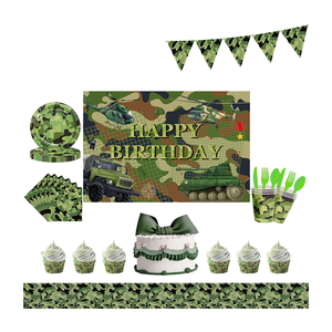 Children's Birthday Party Decoration Supplies Disposable Tableware Set Military Camouflage Theme for Valentine's Day Parties