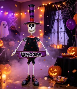 Silver Halloween Decoration Metal Skeleton Top Hat