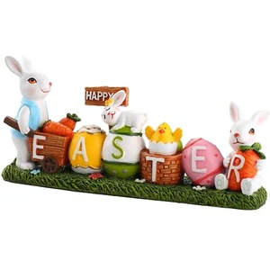 Resin Decorated Colored Egg and Chicken Spring Easter Statue