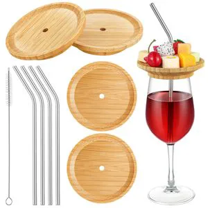 JQ Wine Glass Charcuterie Topper Set 4 Inch Charcuterie Wine Glass Holder With Hole Bamboo Appetizer Plates