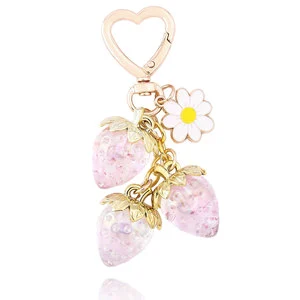 Strawberry Alloy Pendant Bag Gift Glitter Keychain Ornament Cute Valentine's Day Small Heart Flower Shape Electroplated