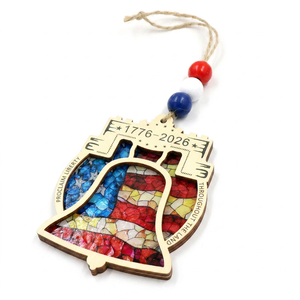 Custom Eco-Friendly USA 250th Liberty Bell Ornament | 3D Wood & Clear Acrylic 1776-2026 Patriotic Decor | Wholesale Souvenir