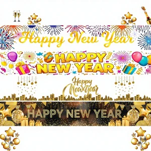 New Year Festive Theme Rectangular Polyester Banner Restaurant Family Dinner Decoration OEM/ODM Custom Flags 100% Polyester