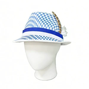German Oktoberfest Hat Traditional Bavarian Fedora Hat with Blue Band and Feather for Festival, Carnival, and Themed Events