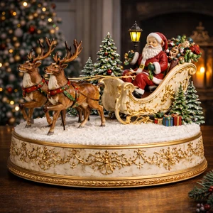 WeiVista Handmade Resin European Christmas Santa Sleigh Reindeer Scene Decoration Festive Holiday Display Winter Home Table