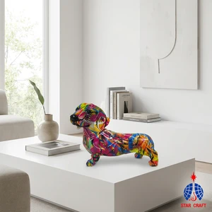Custom Resin Animal Figurines Water Transfer Printing Process Modern Hand-painted Dog Table Decorations For Easter Festivals