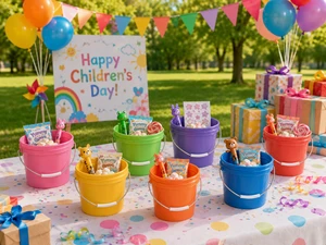 Mini Plastic Favor Bucket with Lid and Handle, 0.5L PP Pail for Children Party Candy Gift Packaging Wholesale Supplier