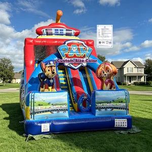 Commercial Inflatable Cartoon Bounce House Slide Combo Inflatable Dog Dual Lane Inflatable Slides With Blower For Birthday Party
