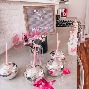 Disco Ball Cup With Straw Cocktail Drink Cup Bachelorette Hen Party Supplies Nightclub Bar Party Drink Wine Glass Birthday Decor