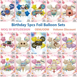 5-Piece Cartoon Unicorn Birthday Cake Balloon Bouquet Set Cute Kids Birthday Party Decor Birthday Party Kit Wholesale