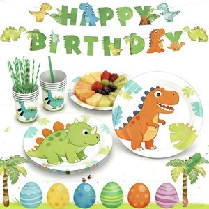 Lanweier Deluxe Children's Birthday Party Dinosaur Theme Dinner Set Paper Full Set All Accessories Customizable Camping Wedding