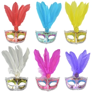 Funny Costume Cosplay Venetian Plastic Eye Carnival Masquerade Turkey Feather Party Mask for Party Holiday Supply Xmas Decor