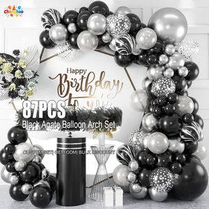 Wholesale 87Pcs Black Onyx Balloon Garland Kit Luxury Black Gold Disposable Soft Balloon Arch Wedding Birthday Party Decoration