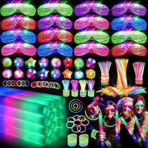 150 PCS Glow in the Dark Party Supplies, 16 Foam Sticks, 16 LED Glasses, 100 Glow Sticks and 18 Finger Lights for Neon Party