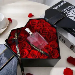 Preserved Rose Heart Hug Bucket Eternal Dried Flowers Gift Box LED Light Perfume Decor Valentine's Day Wedding Anniversary