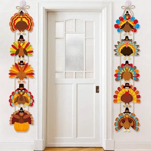 Autumn Harvest Thanksgiving Door Hanging Banner Turkey Tableware & Table Decoration for Birthday Parties