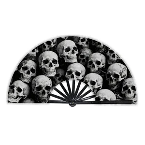 Wholesale 13 Inch Large Clack Bamboo Folding Hand Fan Customized Printed Traditional Music Angel for Rave Festivals New Year