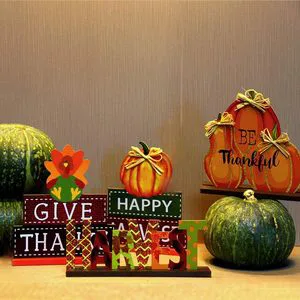 Bestwish New Harvest Festival Decorations Autumn Wooden Car Pumpkin Ornaments for Thanksgiving Party Decorations
