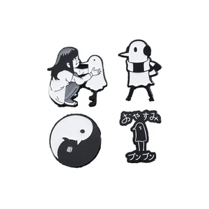 Black White Cartoon Card Creative Use Simple Goodnight Man Headphone Corsage Clothing Fairy Metal Brooches for New Year Holiday