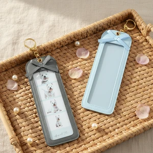 PU Leather Light Lipstick Keychain Cute Long Four-Panel DIY Photo Holder Couple Pendant Apple Shape