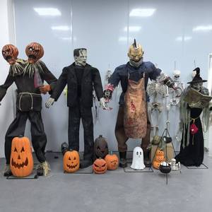 New Halloween Electric Butcher Decoration Pumpkin Head Party Ghost House Escape Room Atmosphere Glowing Animated Horror Prop