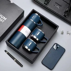 Custom Logo Luxury Corporate Business Gift Box Set Includes Thermos Vacuum Flask Stainless Steel Water Bottle and 2 Cups